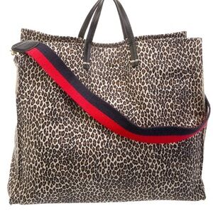 Clare V Large Leopard Print Suede Tote
